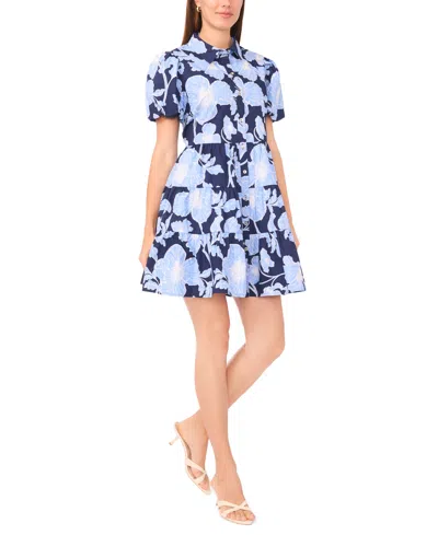 Msk Women's Short-sleeve Button-down Collared Tiered Dress In Multi