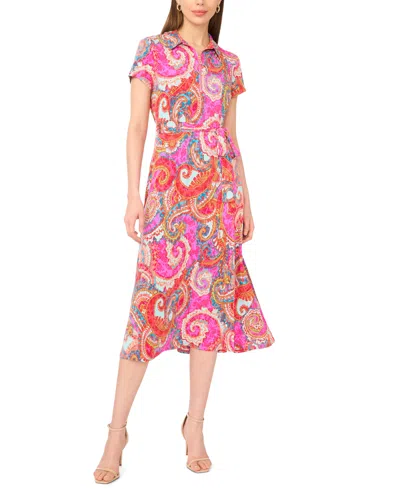 Msk Women's Short-sleeve Zip Midi Dress In Multi