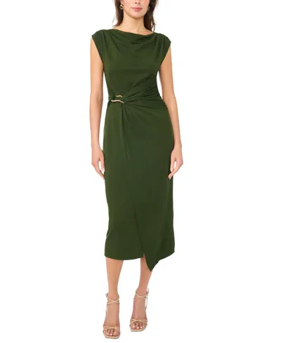 Msk Women's Sleeveless Boat-neck Ponte-knot Wrap Midi Dress In Green