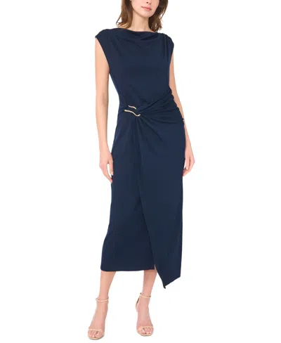 Msk Women's Sleeveless Boat-neck Ponte-knot Wrap Midi Dress In Blue