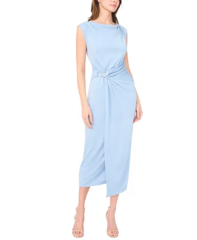 Msk Women's Sleeveless Boat-neck Ponte-knot Wrap Midi Dress In Blue