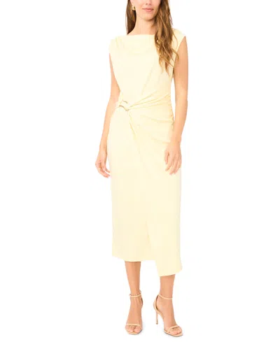 Msk Women's Sleeveless Boat-neck Ponte-knot Wrap Midi Dress In Yellow