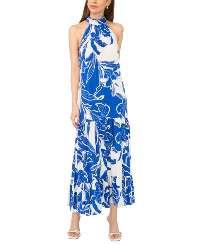 Msk Women's Sleeveless Halter Neck Tiered Maxi Dress In Blue