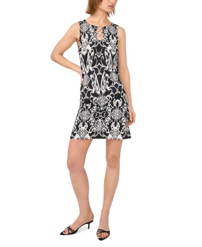 Msk Women's Sleeveless Keyhole 3 Ring Printed Dress In Black