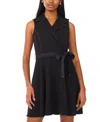 Msk Women's Sleeveless Self Belt Wrap Dress In Black