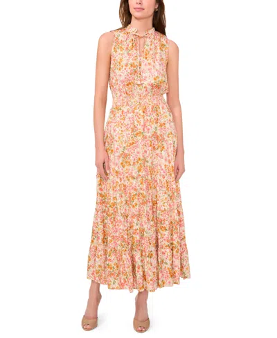 Msk Women's Sleeveless Smocked Waist Tiered Maxi Dress In Orange