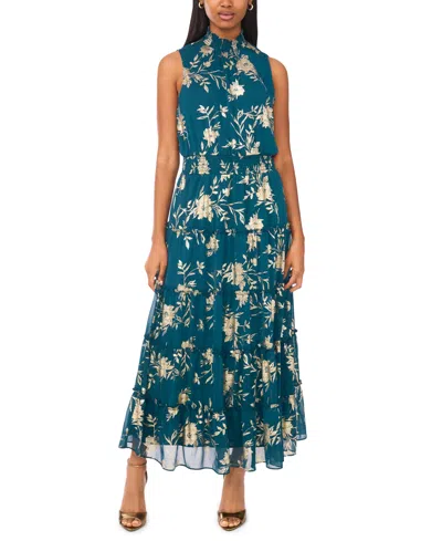 Msk Women's Smocked Waist Sleeveless Maxi Dress In Blue