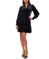 Msk Women's Split-neck Blouson-sleeve Tiered Velvet Shift Dress In Black