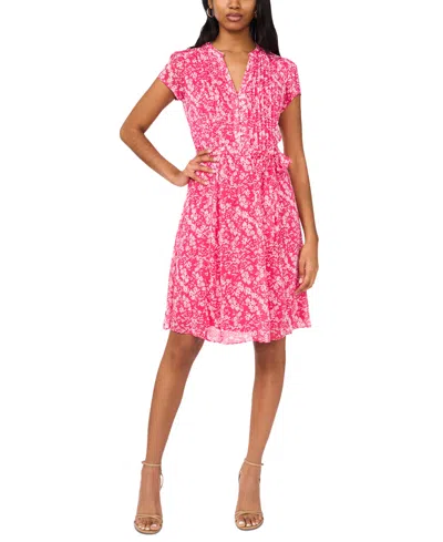 Msk Women's Split-neck Pintuck-front Belted Dress In Cor,ivo,ivo