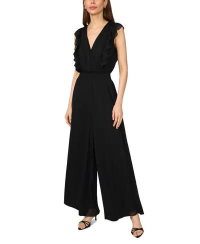 Msk Women's Surplice Flutter Sleeve Smocked Waist Jumpsuit In Black