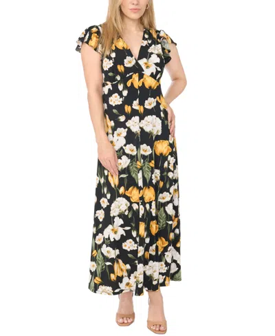 Msk Women's Surplice Flutter-sleeve V-neck Maxi Dress In Rich Black