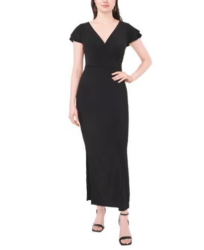 Msk Women's Surplice-neck Ruffle-sleeve Maxi Dress In Black