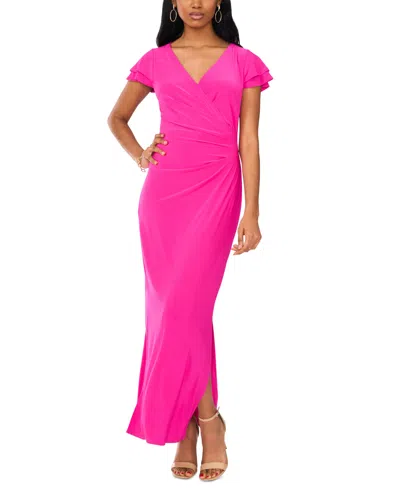 Msk Women's Surplice-neck Ruffle-sleeve Maxi Dress In Fiercely F