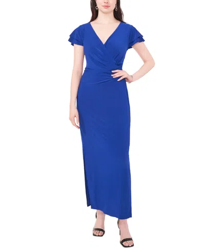 Msk Women's Surplice-neck Ruffle-sleeve Maxi Dress In Goddess Blue