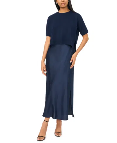 Msk Women's Sweetheart Neck Sweater Dress In Blue