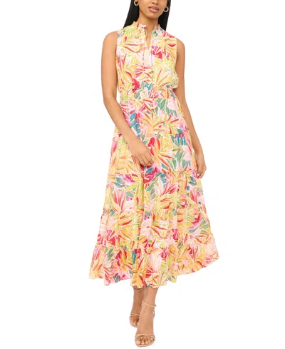 Msk Women's Tie Neck Tiered Maxi Dress In Multi