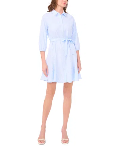 Msk Women's Tie Waist Collared Neck Dress In Blue