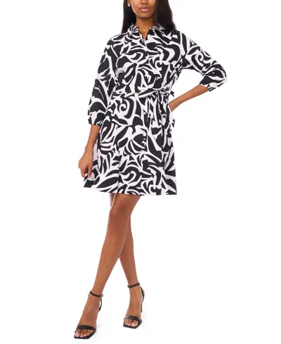 Msk Women's Tie Waist Collared Neck Short Dress In Black