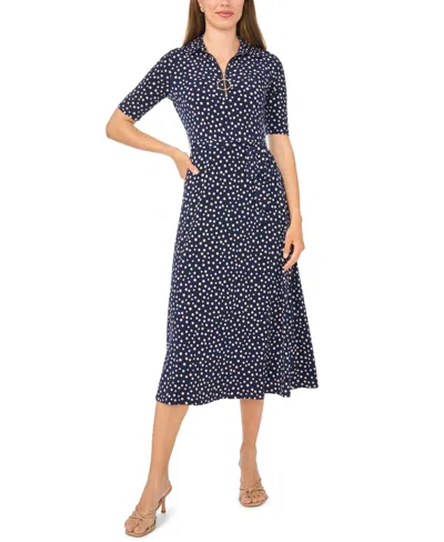 Msk Women's V Neck Collar And Trim Midi Dress In Navy Multi