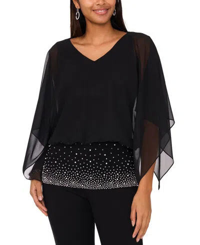 Msk Women's V-neck Dolman-sleeve Top In Blue