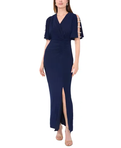 msk navy blue dress MSK Women's S Navy Blue Long Sleeve Chiffon Tiered A-Line Dress