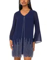 Msk Women's V-neck Long Sleeve Midi Dress In Blue