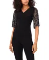 Msk Petite Short-sleeve V-neck Top In Black