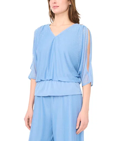 Msk Women's V-neck Short-sleeve Top In Blue