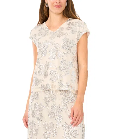 Msk Women's V-neck Short-sleeve Top In Metallic