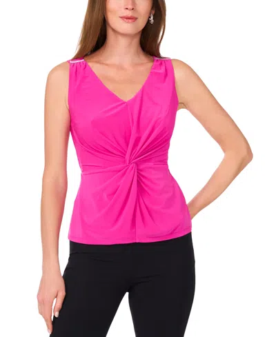 Msk Women's V-neck Sleeveless Twist-front Top In Fuchsia