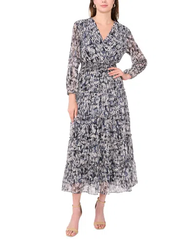 Msk Women's V-neck Smocked-waist Tiered Maxi Dress In Antartica