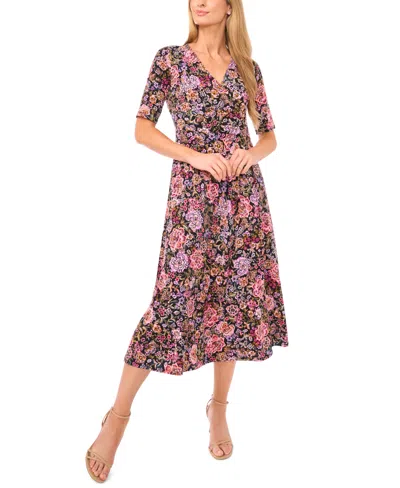 Msk Women's V Neck Surplice Midi Dress In Multi