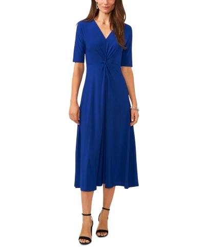 Msk Women's V-neck Twist-front Elbow-sleeve Midi Dress In Goddess Blue