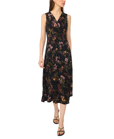 Msk Women's V Neck Twist Front Maxi Dress In Rich Black