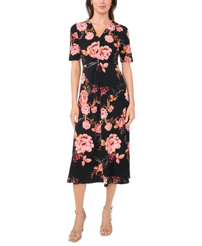 Msk Women's V Neck Twist Front Midi Dress In Candlelight Peach