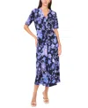 Msk Women's V Neck Twist Front Midi Dress In Multi