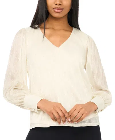 Msk Women's V-neck Knit Blouse In Gold