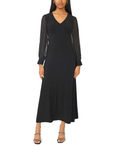 Msk Women's V-neck Long Sleeve Maxi Dress In Black