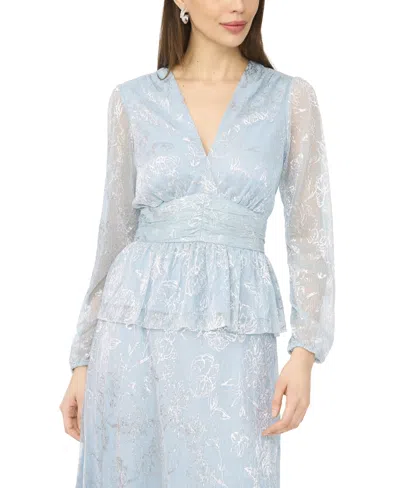 Msk Women's V-neck Long-sleeve Top In Blue