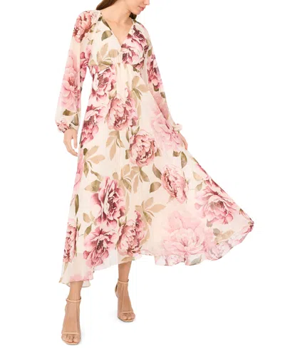 Msk Women's V-neck Maxi Dress In Multi