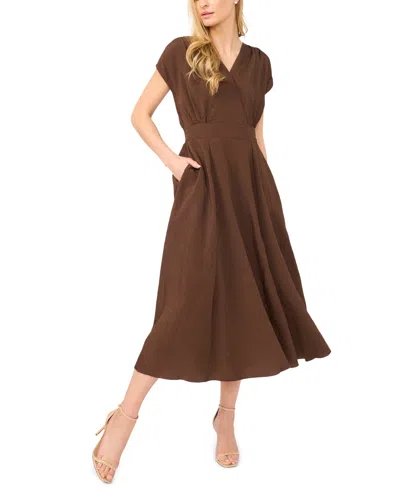 Msk Women's V-neck Midi Dress In Brown