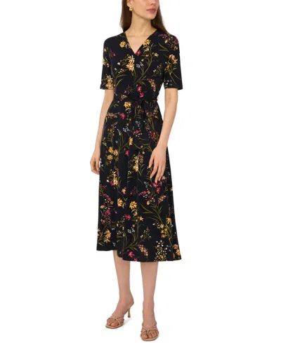 Msk Women's V-neck Midi Dress In Multi