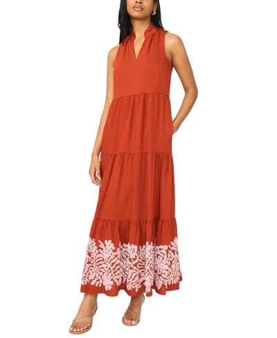 Msk Women's V-neck Sleeveless Dress In Orange