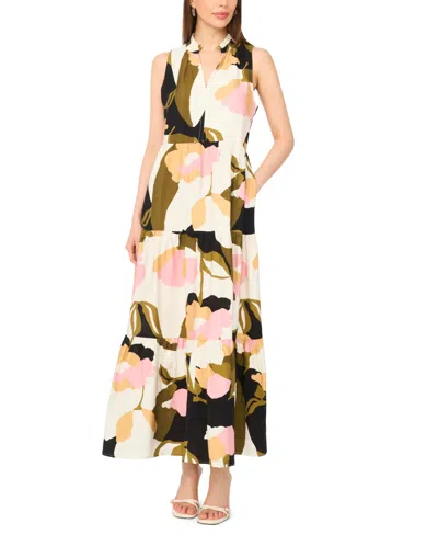 Msk Women's V-neck Tiered Maxi Dress In Multi