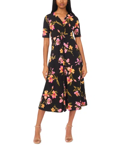 Msk Women's V-neck Twist Front Midi Dress In Black