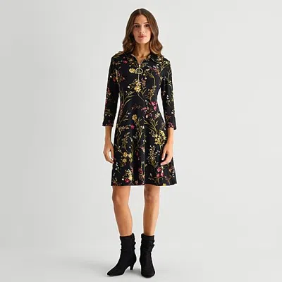 Msk Womens 3/4 Sleeve Eyelet Shirt Dress In Black