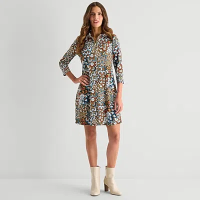 Msk Womens 3/4 Sleeve Shirt Dress In Blue
