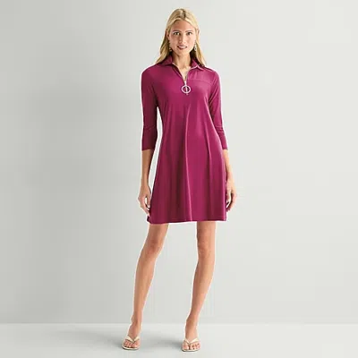 Msk Womens 3/4 Sleeve Shirt Dress In Red