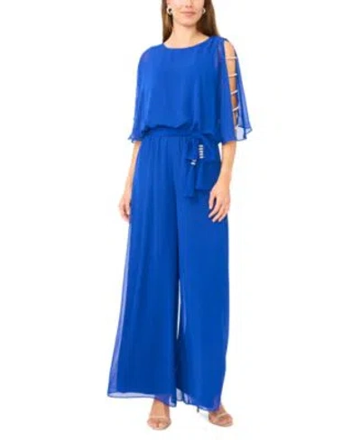 Msk Womens Bar Sleeve Crew Neck Jumpsuit In Blue