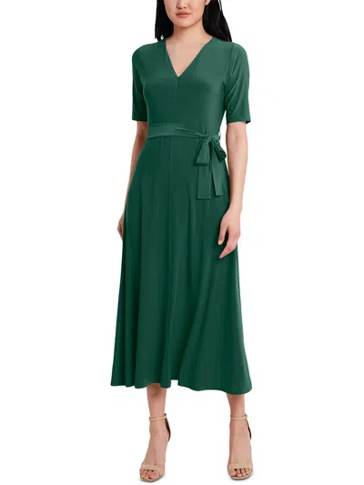 Msk Womens Belted Tea Length Midi Dress In Green